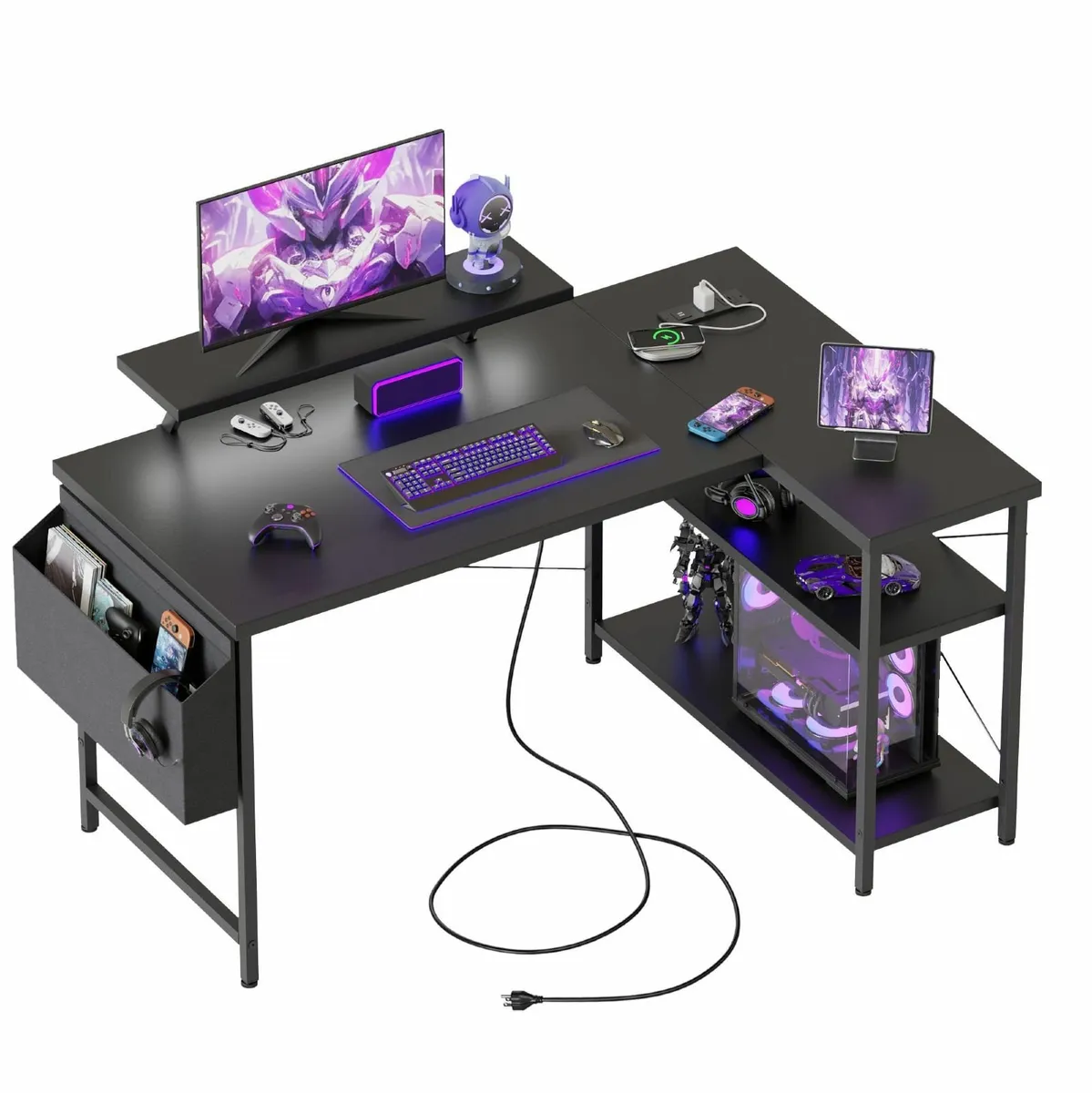 L-shaped desk 120x70cm gaming table with 2 - Image 1