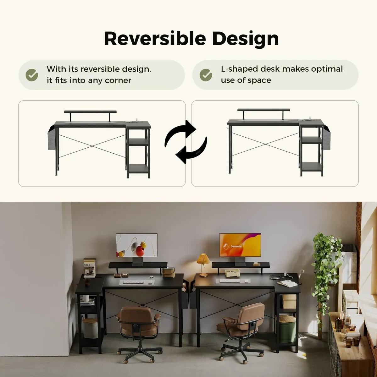 L-shaped desk 120x70cm gaming table with 2 - Image 4