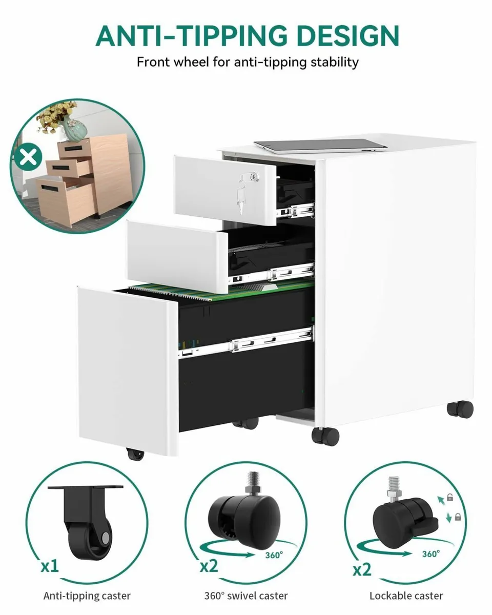 File Cabinet Metal with 3 Lockable Drawers Mobile - Image 4