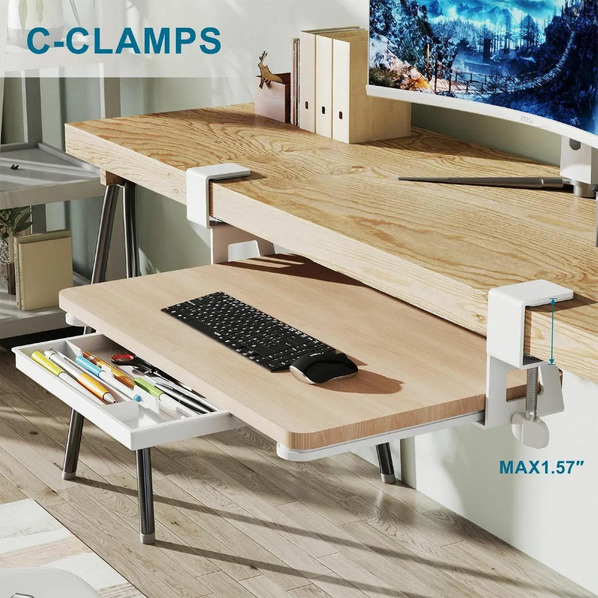 Keyboard Tray under Desk 50x30cm Pull-out Drawer - Image 4