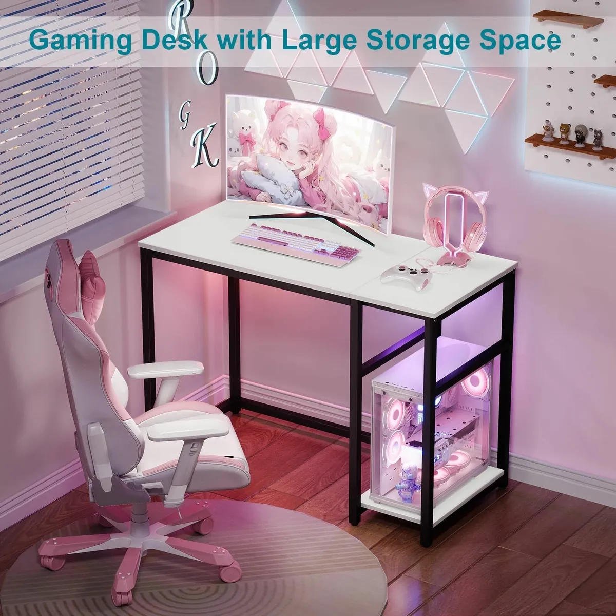 Computer Desk with 2-Tier Shelves 100cm Small - Image 3