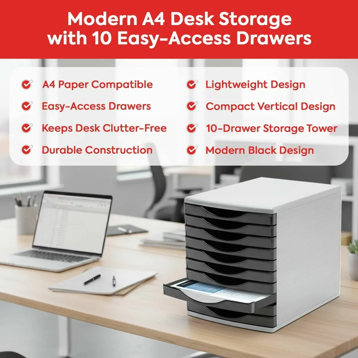 Classic Black Desk Drawer Set featuring 10 x 30mm - Image 2