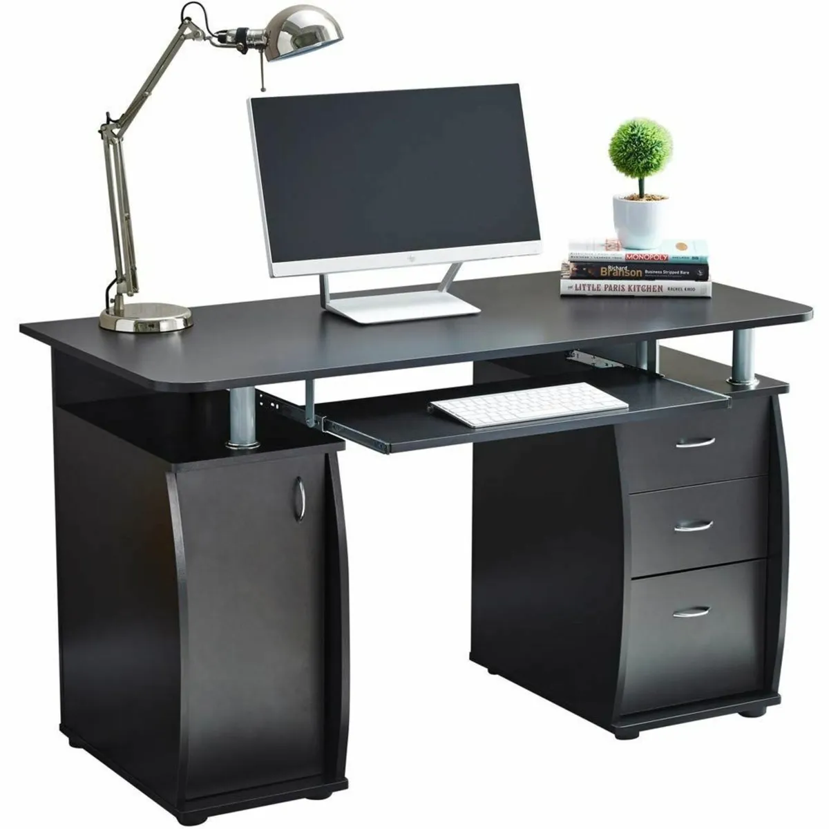Black Deluxe Design Computer Desk With Cabinet - Image 1