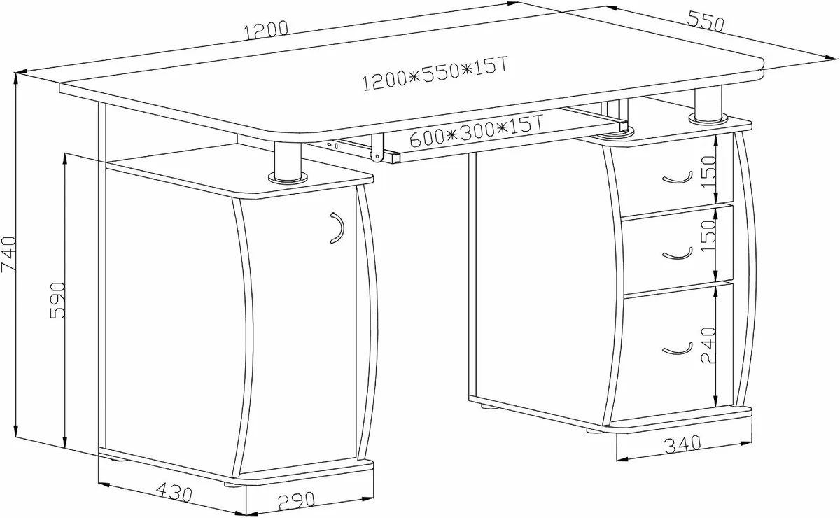 Black Deluxe Design Computer Desk With Cabinet - Image 3