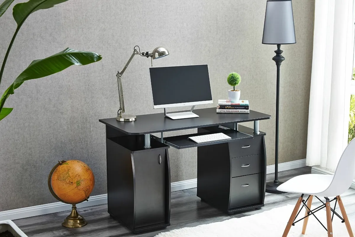 Black Deluxe Design Computer Desk With Cabinet - Image 4