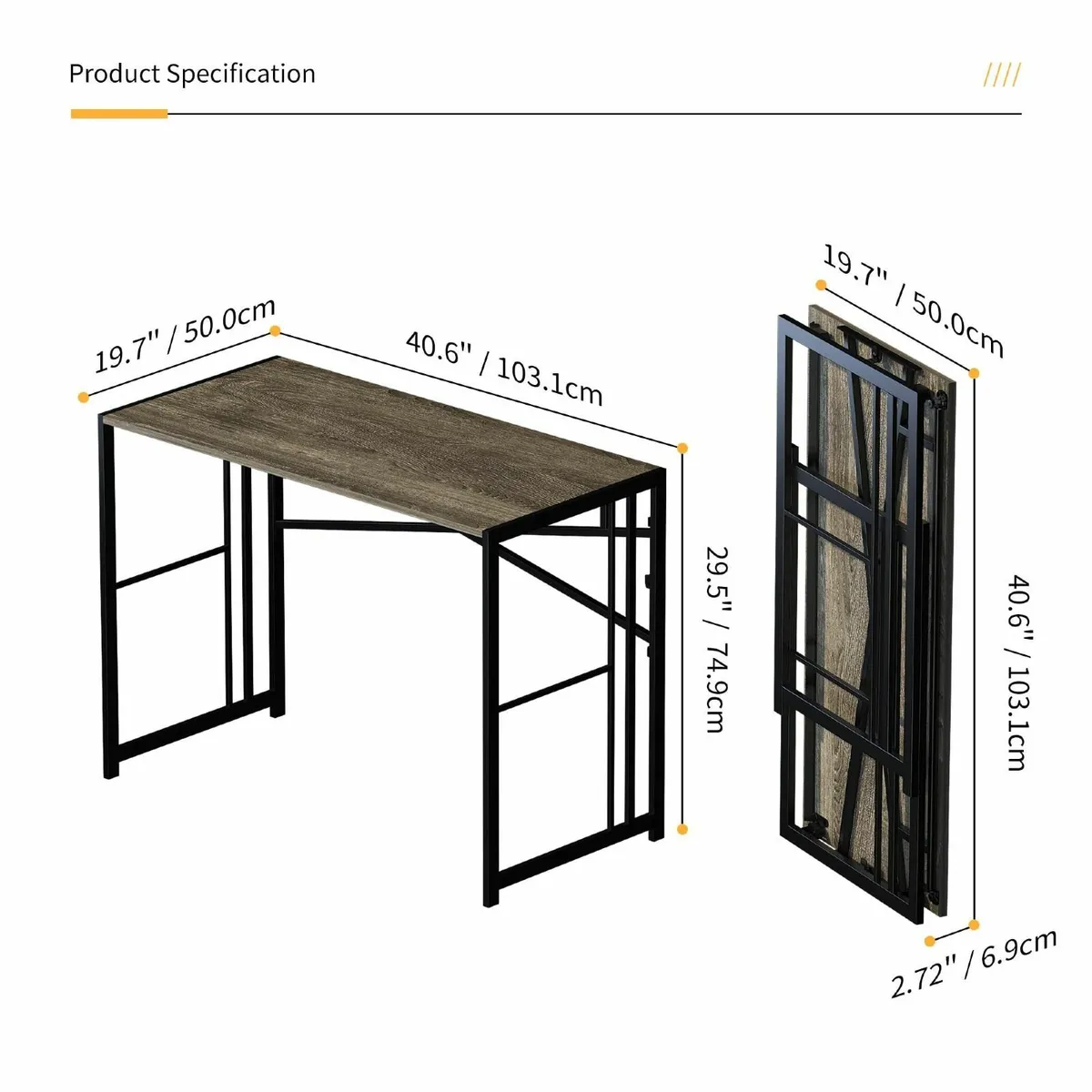 103 cm Folding Desk Writing Gaming Computer - Image 3