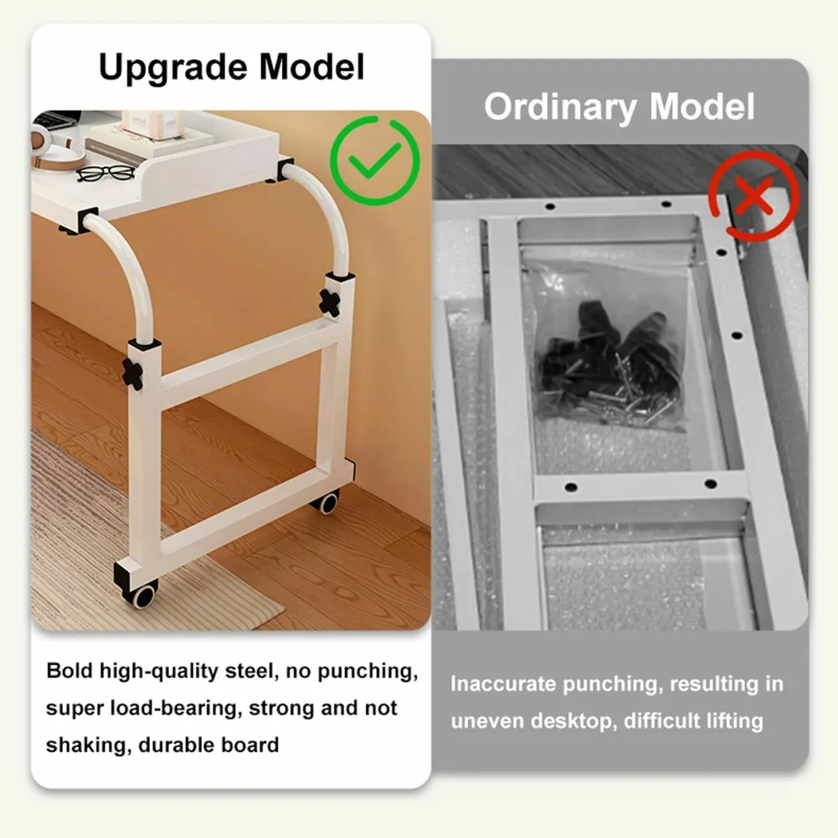 Height Adjustable Overbed Table with Wheels - Image 3