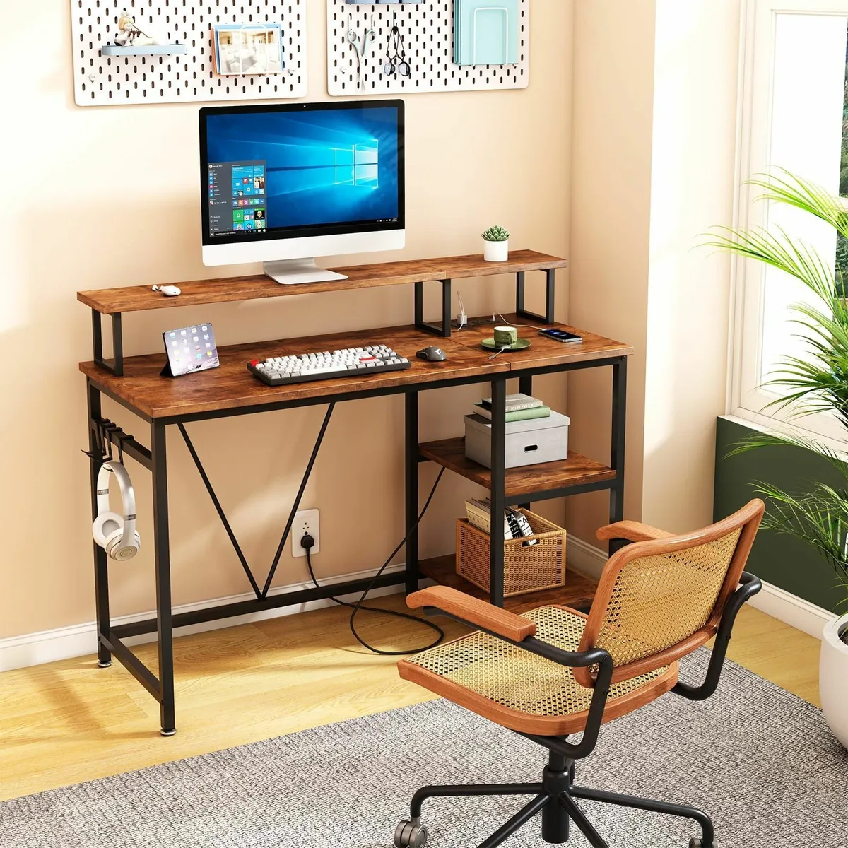 Computer Desk with Power Outlet 107.5cm Reversible - Image 2