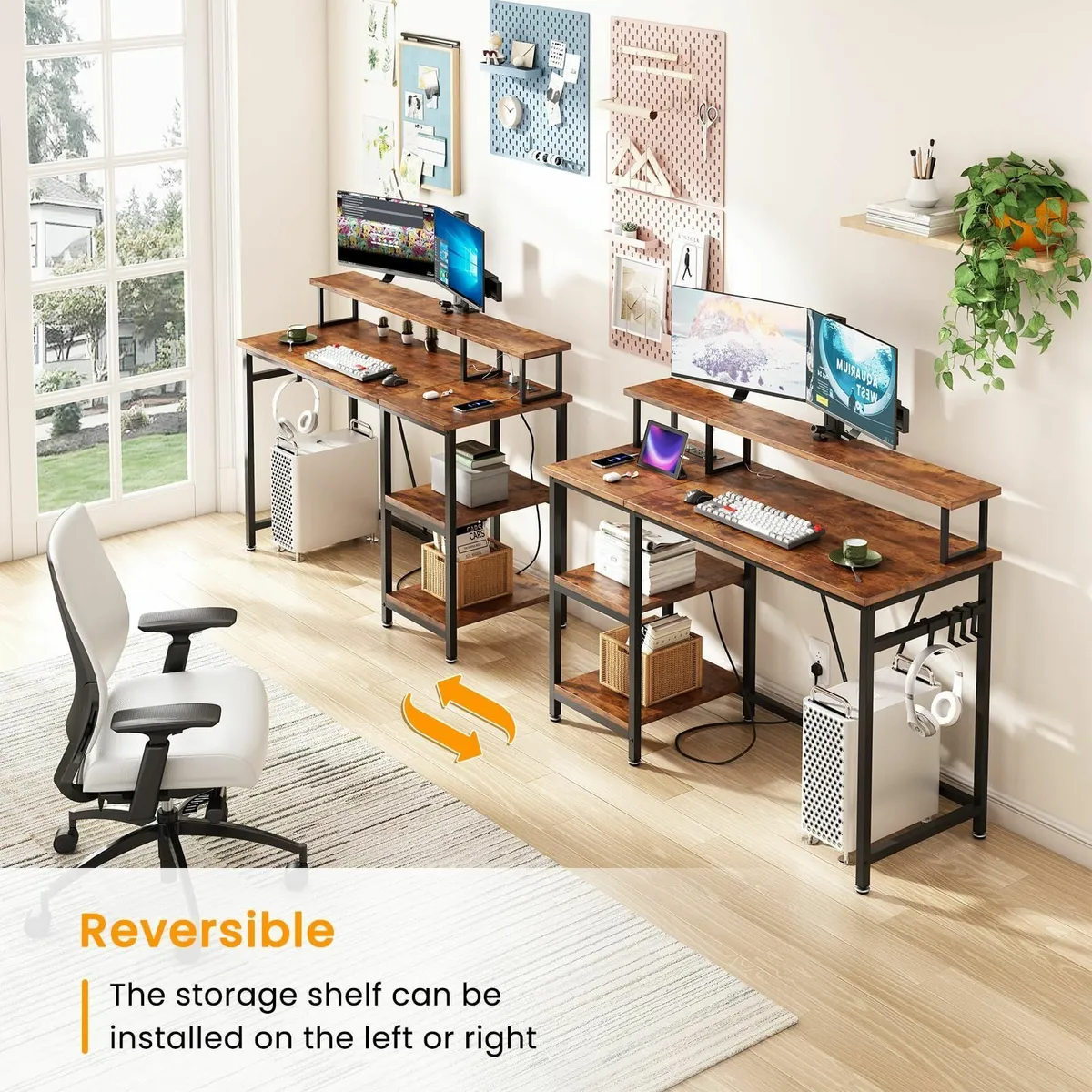 Computer Desk with Power Outlet 107.5cm Reversible - Image 4