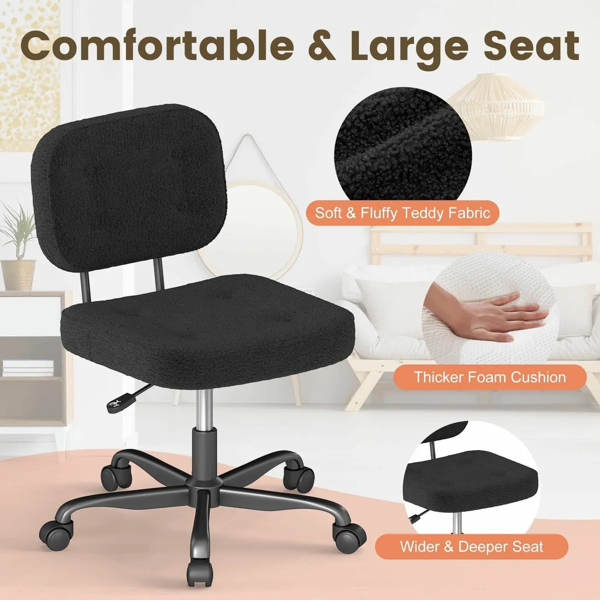 Armless Desk Chair for Home Office Compact Swivel - Image 3
