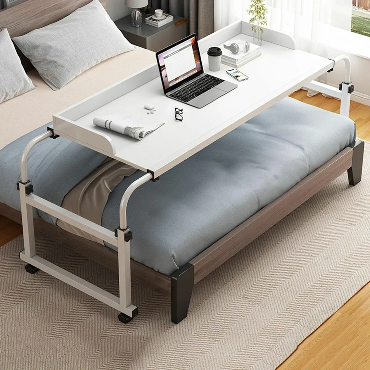 Height Adjustable Overbed Table with Wheels - Image 1