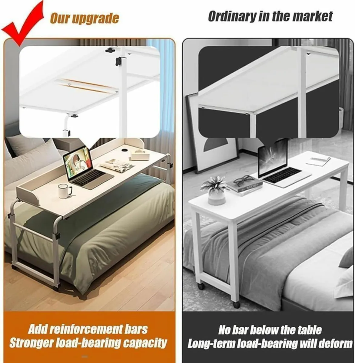 Height Adjustable Overbed Table with Wheels - Image 3