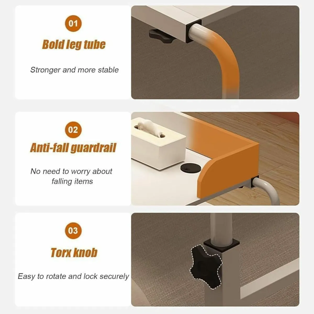 Height Adjustable Overbed Table with Wheels - Image 4