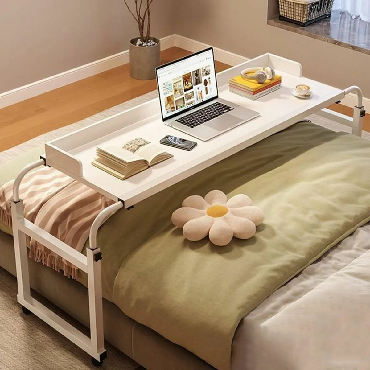 Height Adjustable Overbed Table with Wheels - Image 1