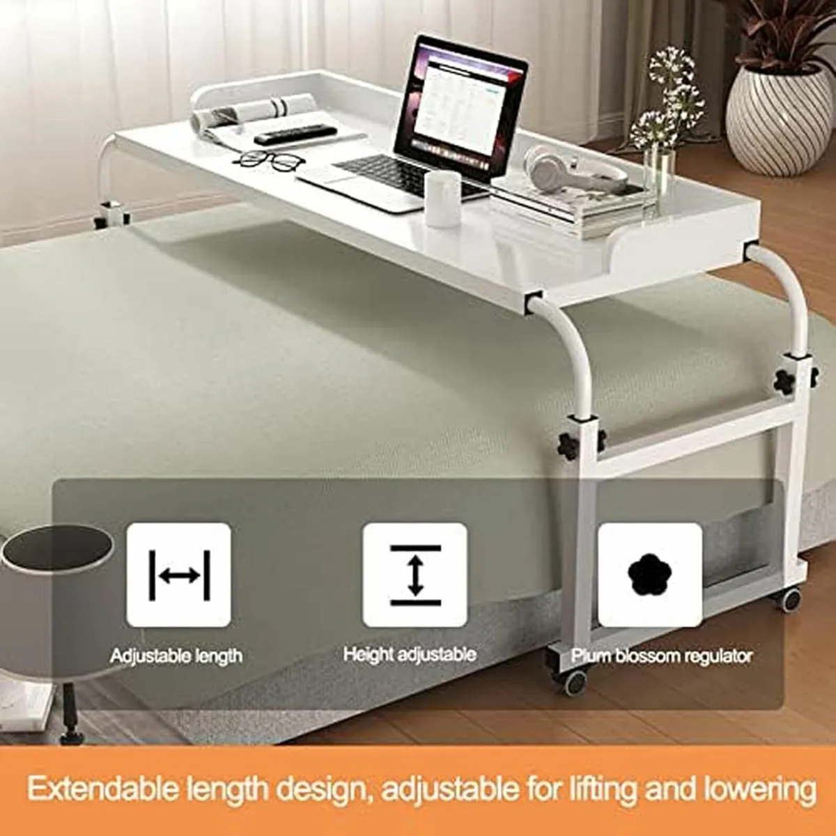 Height Adjustable Overbed Table with Wheels - Image 3