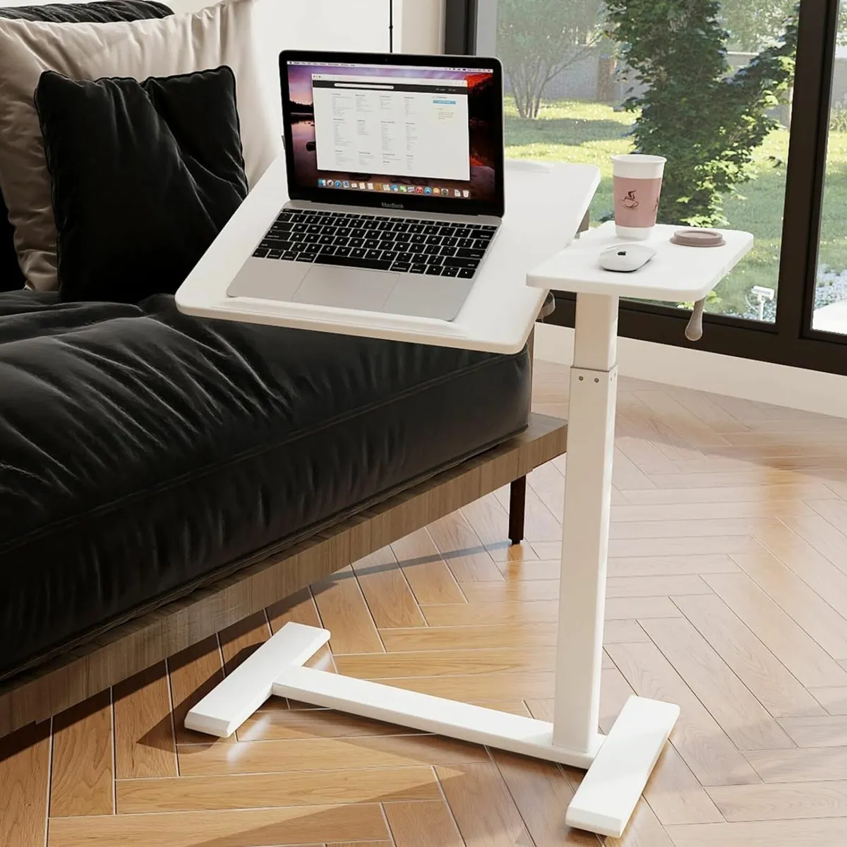 Adjustable Pneumatic Overbed Table with Wheels - Image 1