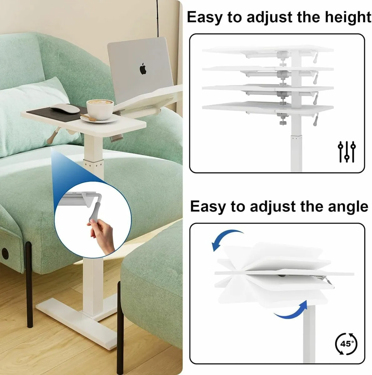 Adjustable Pneumatic Overbed Table with Wheels - Image 3