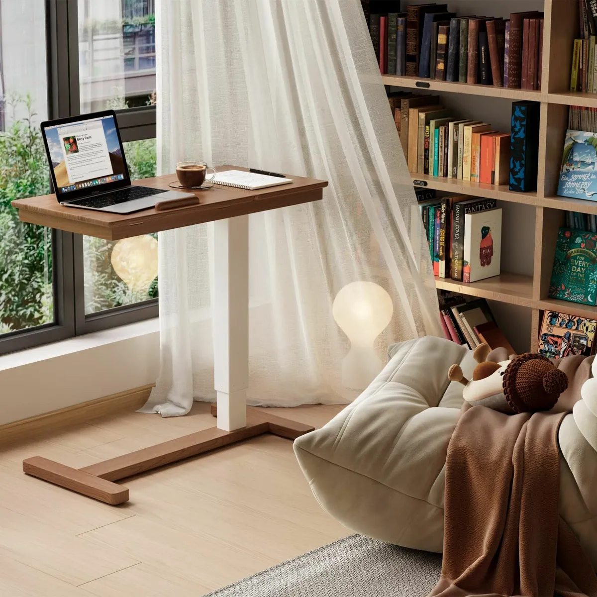 Adjustable Overbed Table with Wheels Solid Wood - Image 3