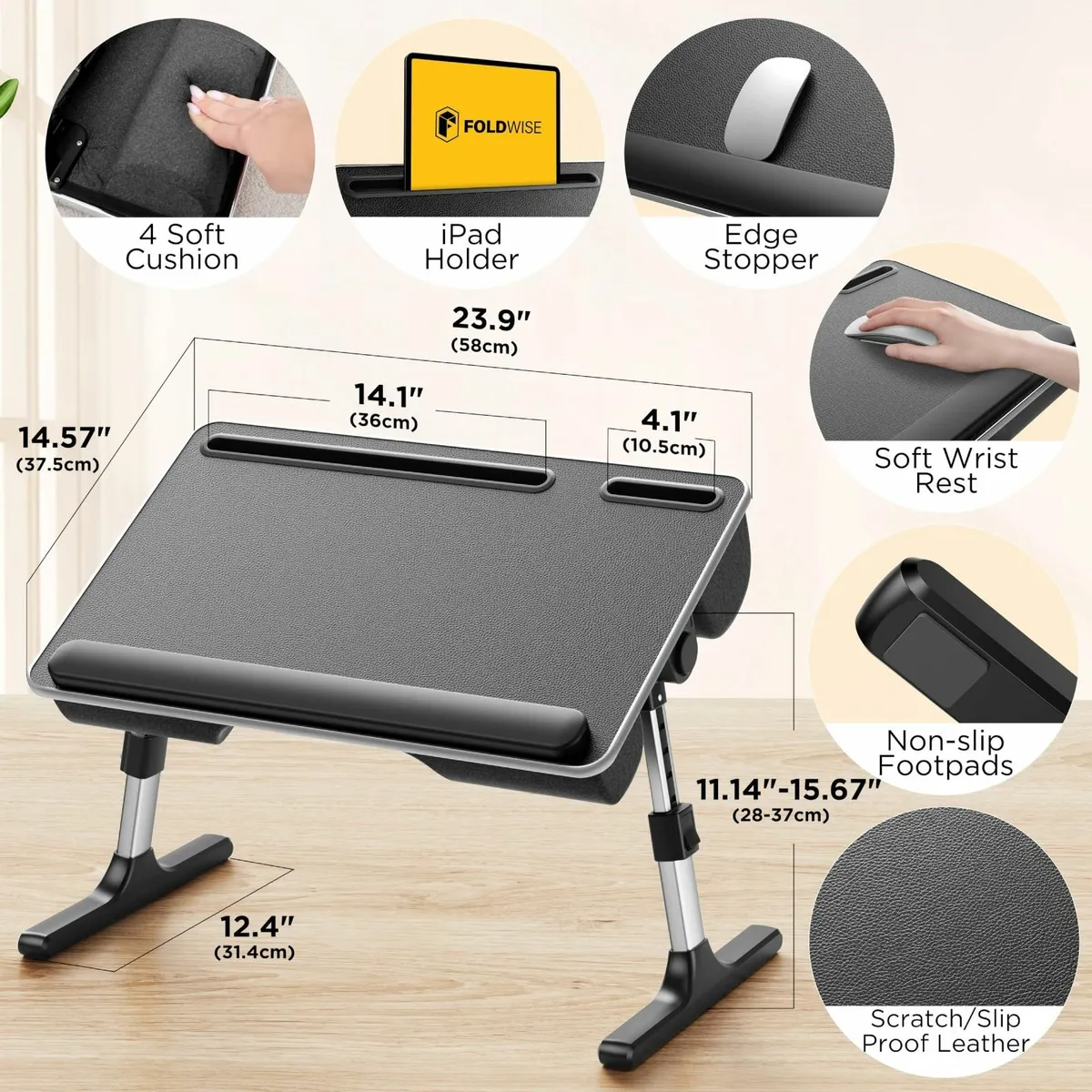 2-in-1 Bed Table Lap Desk - Soft Cushions - Image 3