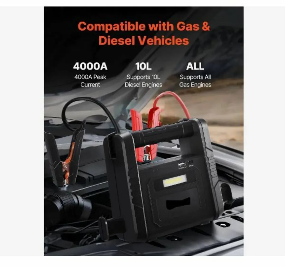 Jump Starter, 4000A Peak, Car Battery Starter Powe - Image 3