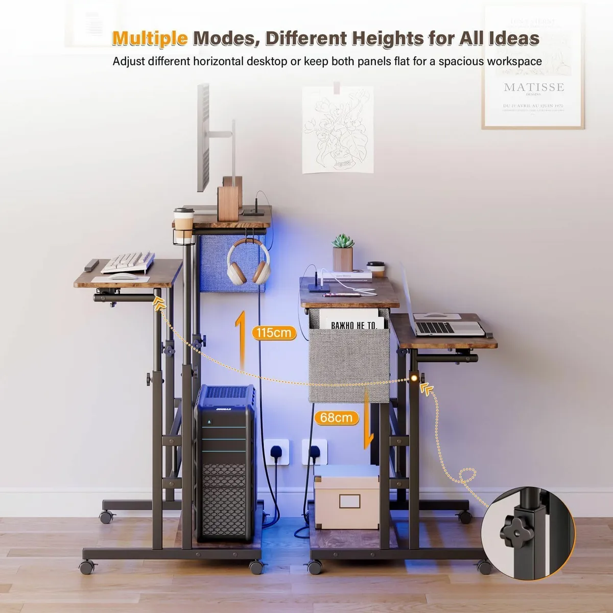 Standing Desk with Power Outlets Strip Lights - Image 4