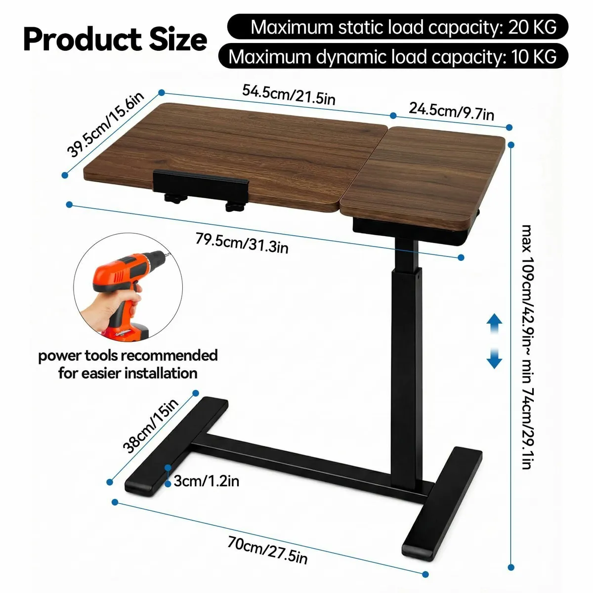 Overbed Table with Wheels Pneumatic Laptop - Image 2