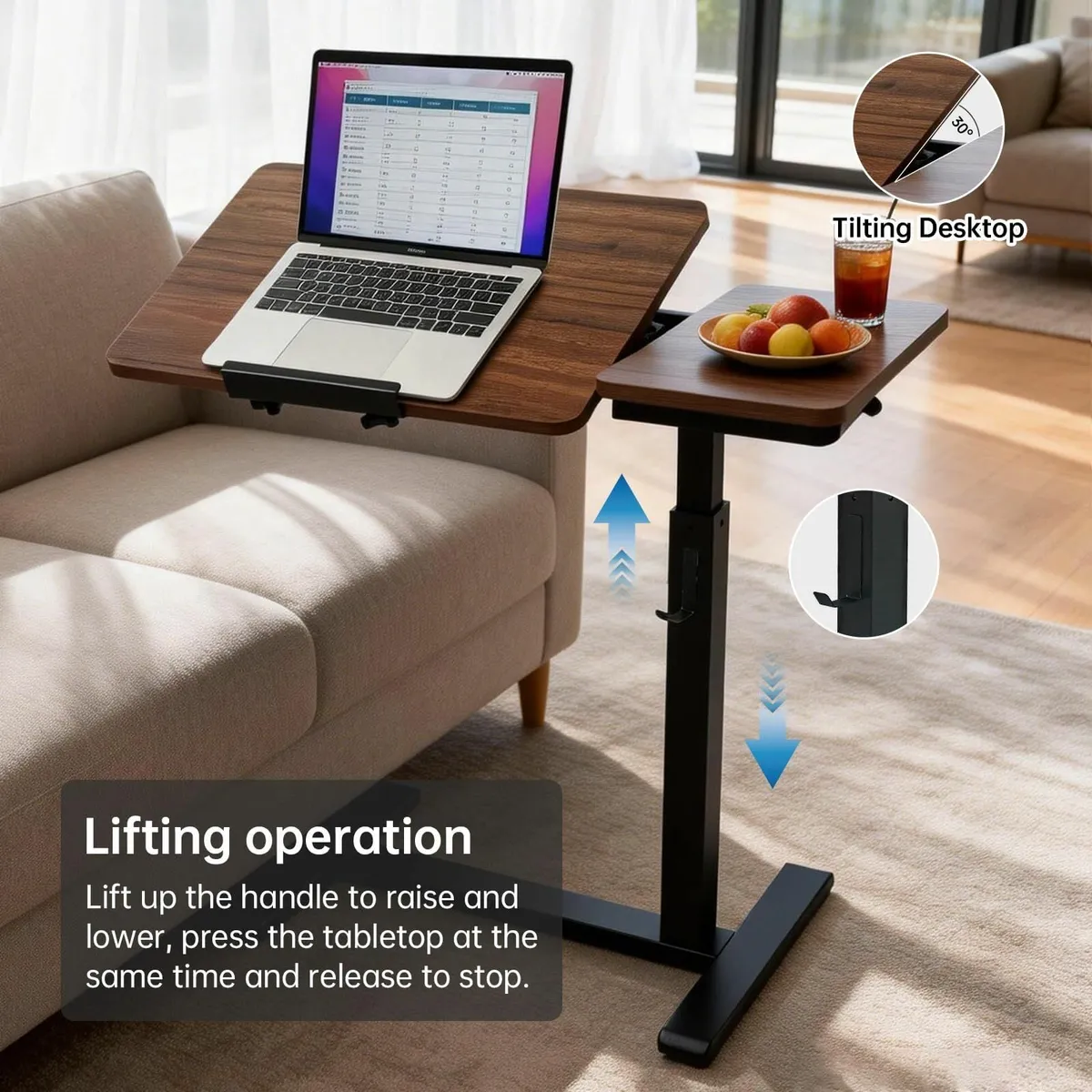 Overbed Table with Wheels Pneumatic Laptop - Image 3