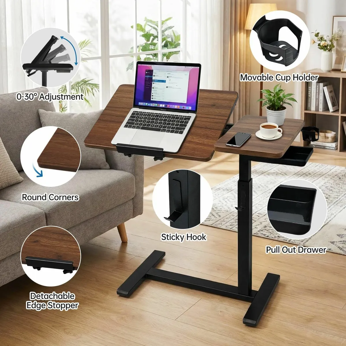 Overbed Table with Wheels Pneumatic Laptop - Image 4