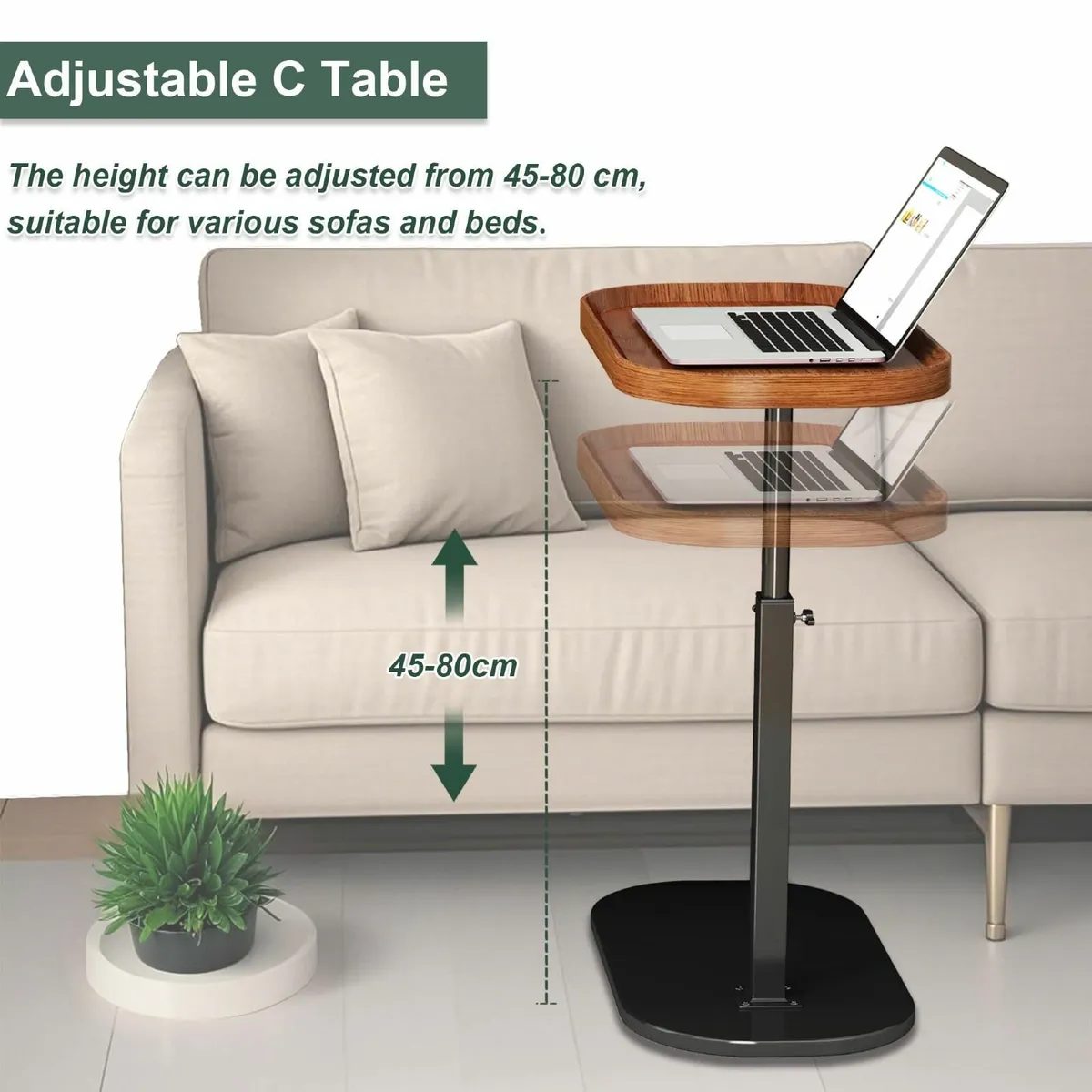Adjustable Height C Shaped Side Table Lift up - Image 3