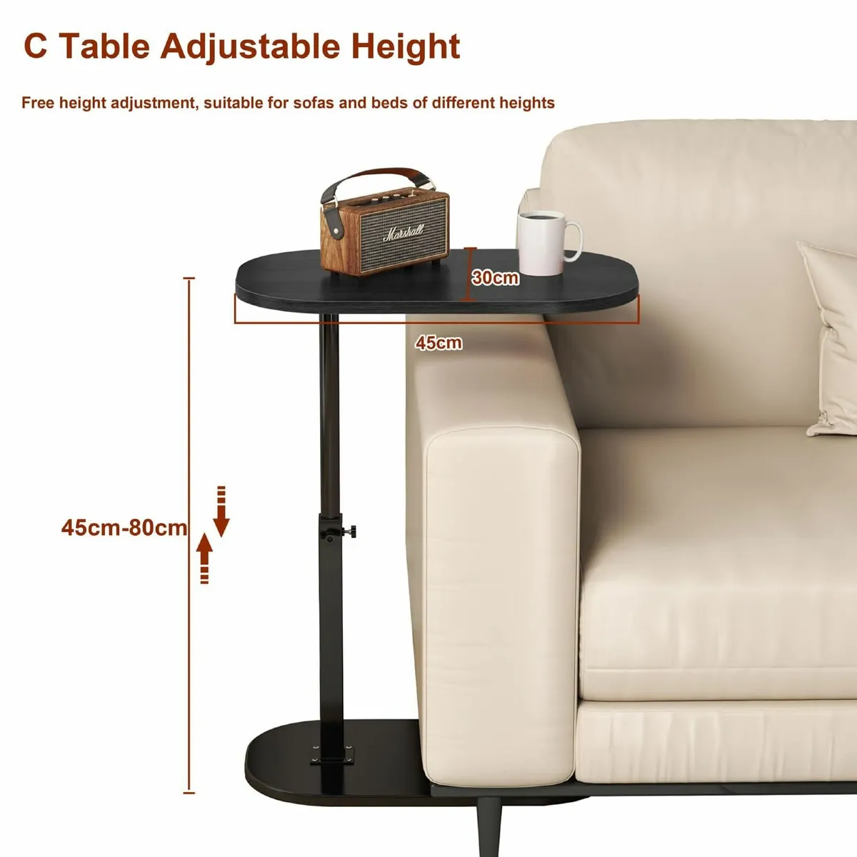Adjustable Height C Shaped Side Table 360degreesSw - Image 2