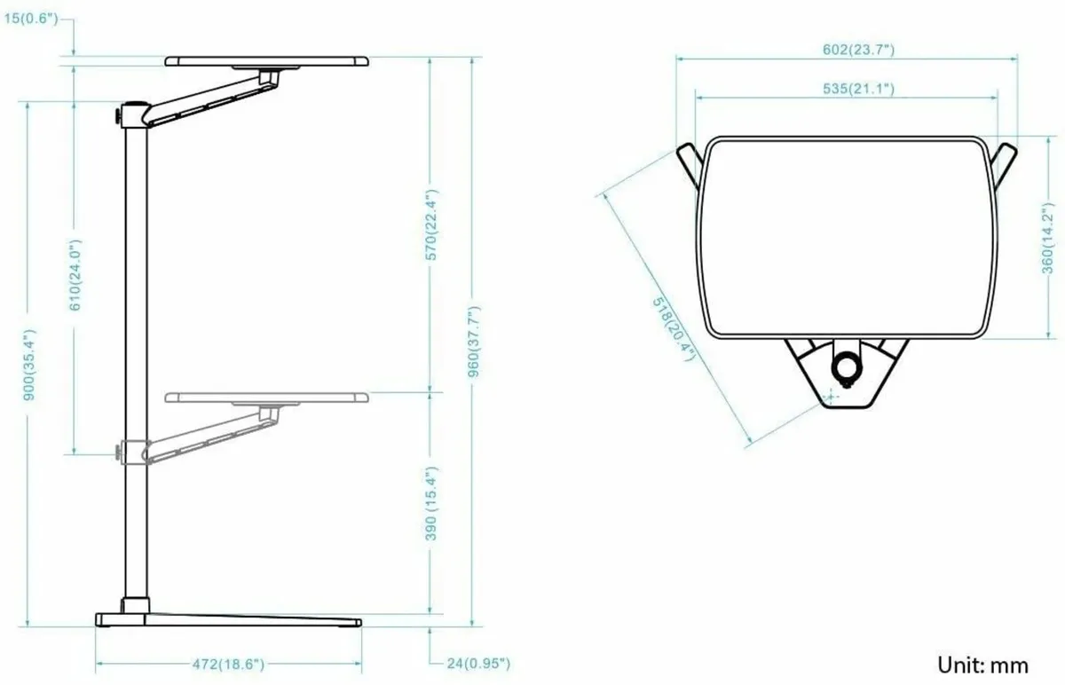 Overbed Table Stand Height Adjustable Tray Side - Image 3