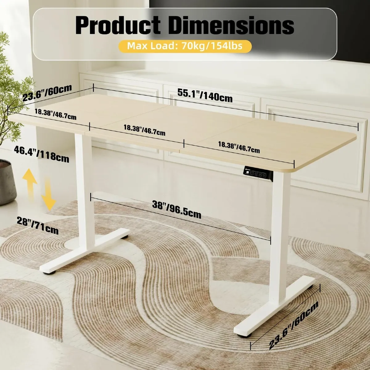 Electric Standing Desk 140x60cm Height Adjustable - Image 3