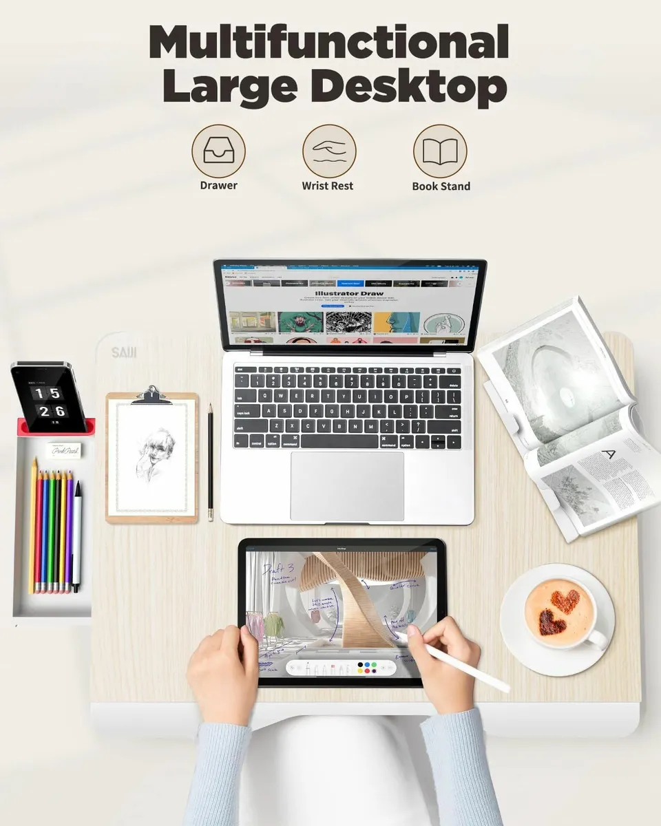 Desk laptop table Stable Large Foldable Tray with - Image 3