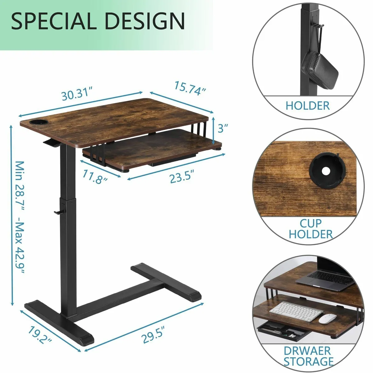 Overbed Table with Wheels Upgrade Medical Desk - Image 3