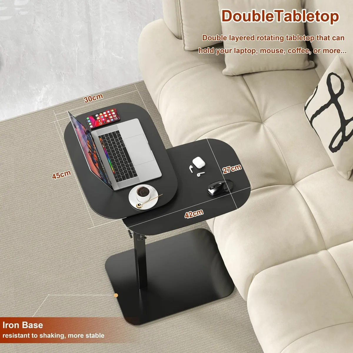 Adjustable Height C Shaped Side Table 360degreesSw - Image 4