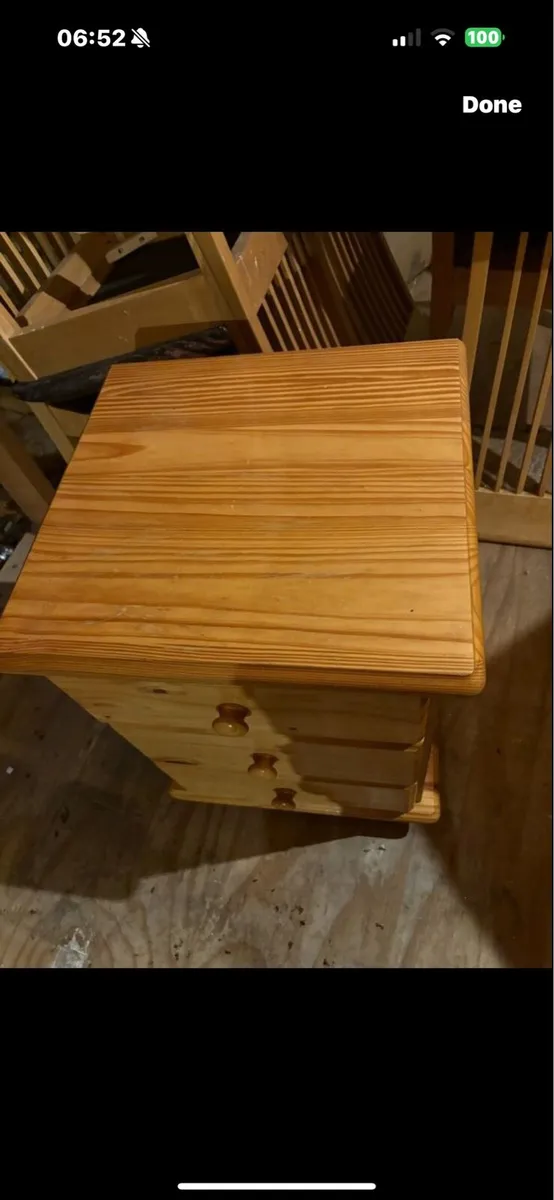 PINE BEDSIDE LOCKER, TALL BOY + OAK CHAIRS. - Image 2