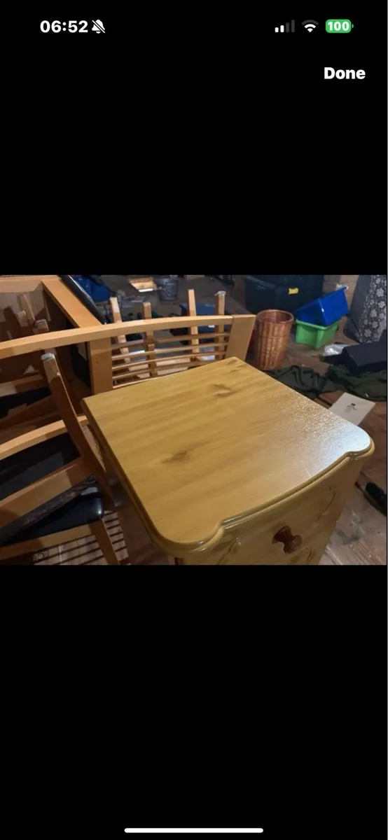 PINE BEDSIDE LOCKER, TALL BOY + OAK CHAIRS. - Image 4