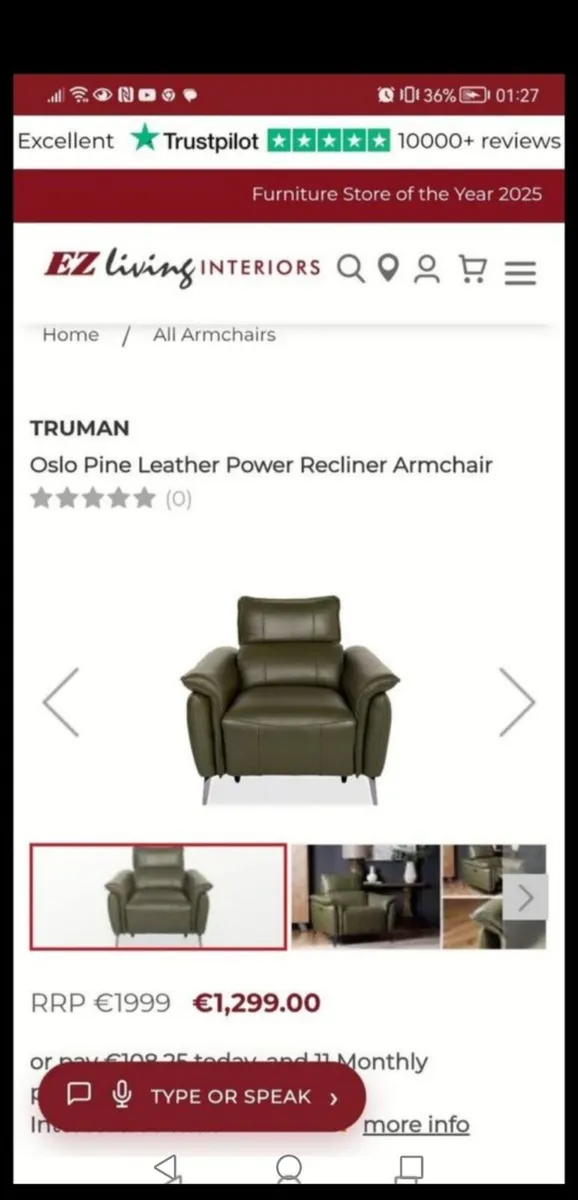 **CLEARANCE**  Demo  Leather Powered Recliner - Image 2