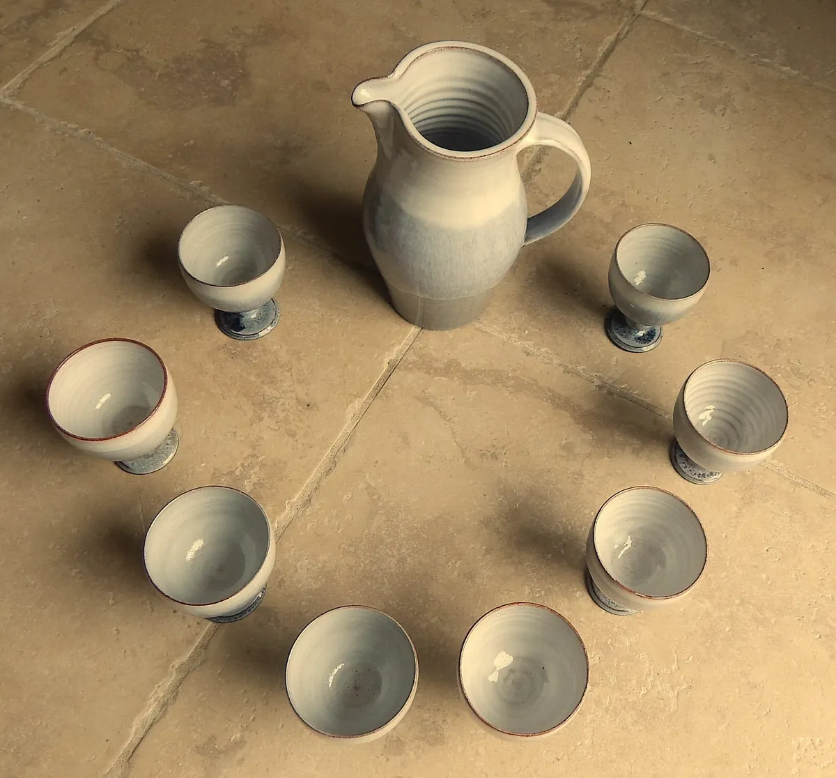 Woburn Pottery Glazed Pitcher & 8 Goblets - Image 2