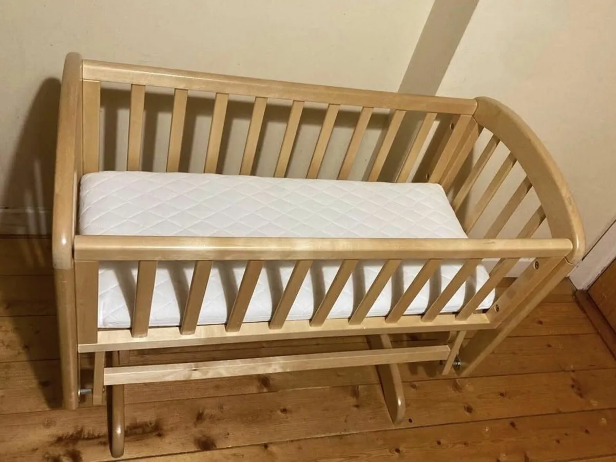 Solid Wooden Baby Rocking Crib + Mattress - Image 2