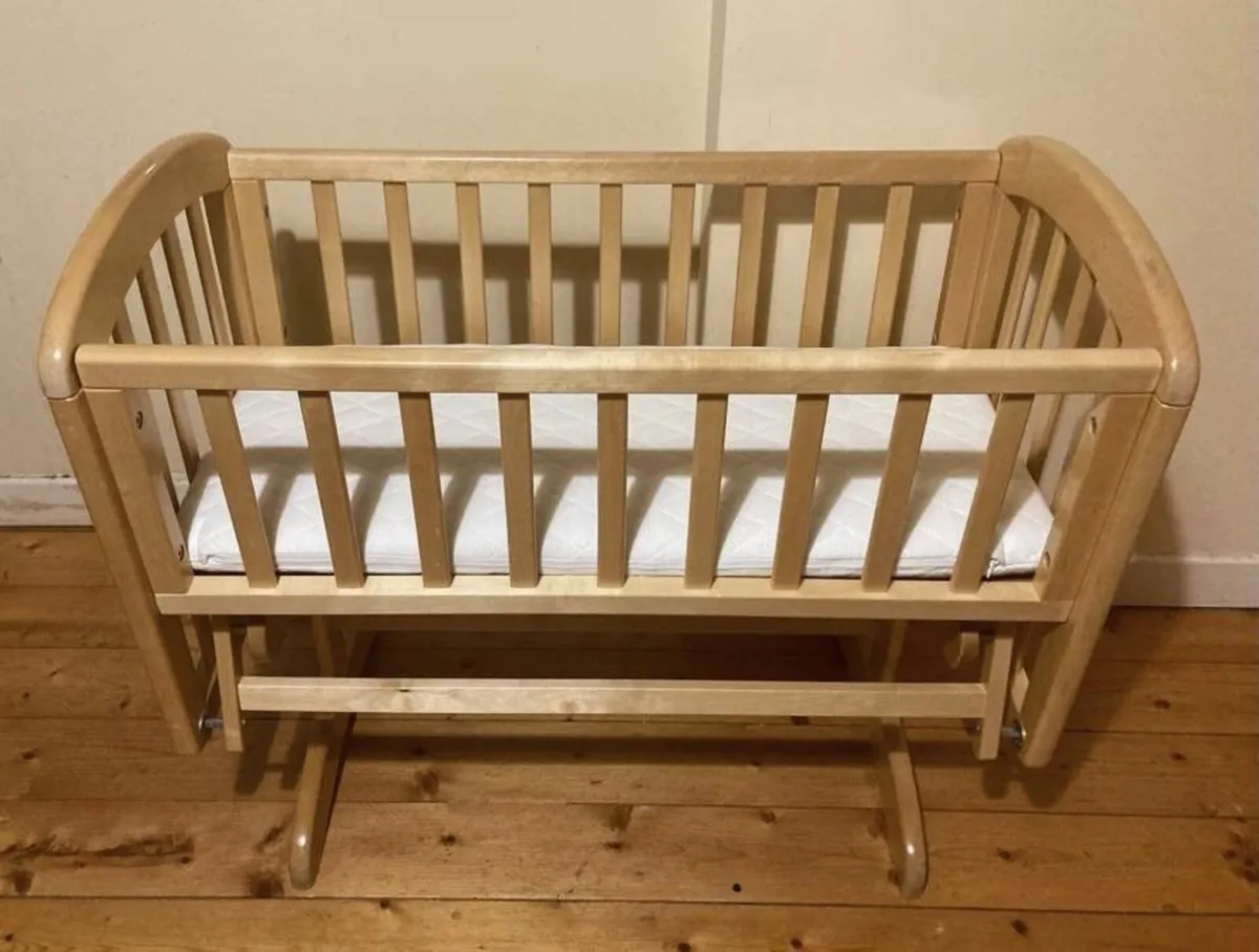 Solid Wooden Baby Rocking Crib + Mattress - Image 3