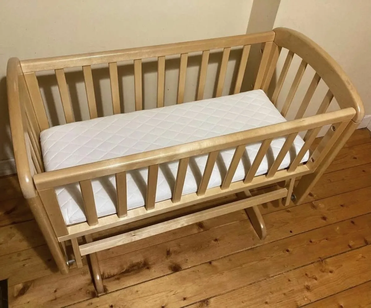 Solid Wooden Baby Rocking Crib + Mattress - Image 1