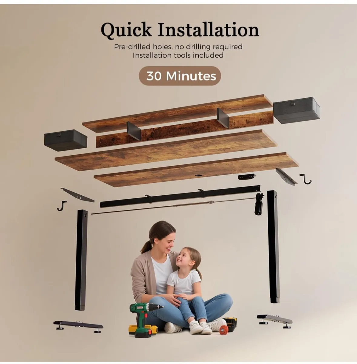 Height-Adjustable Desk with Double Drawers - Image 2