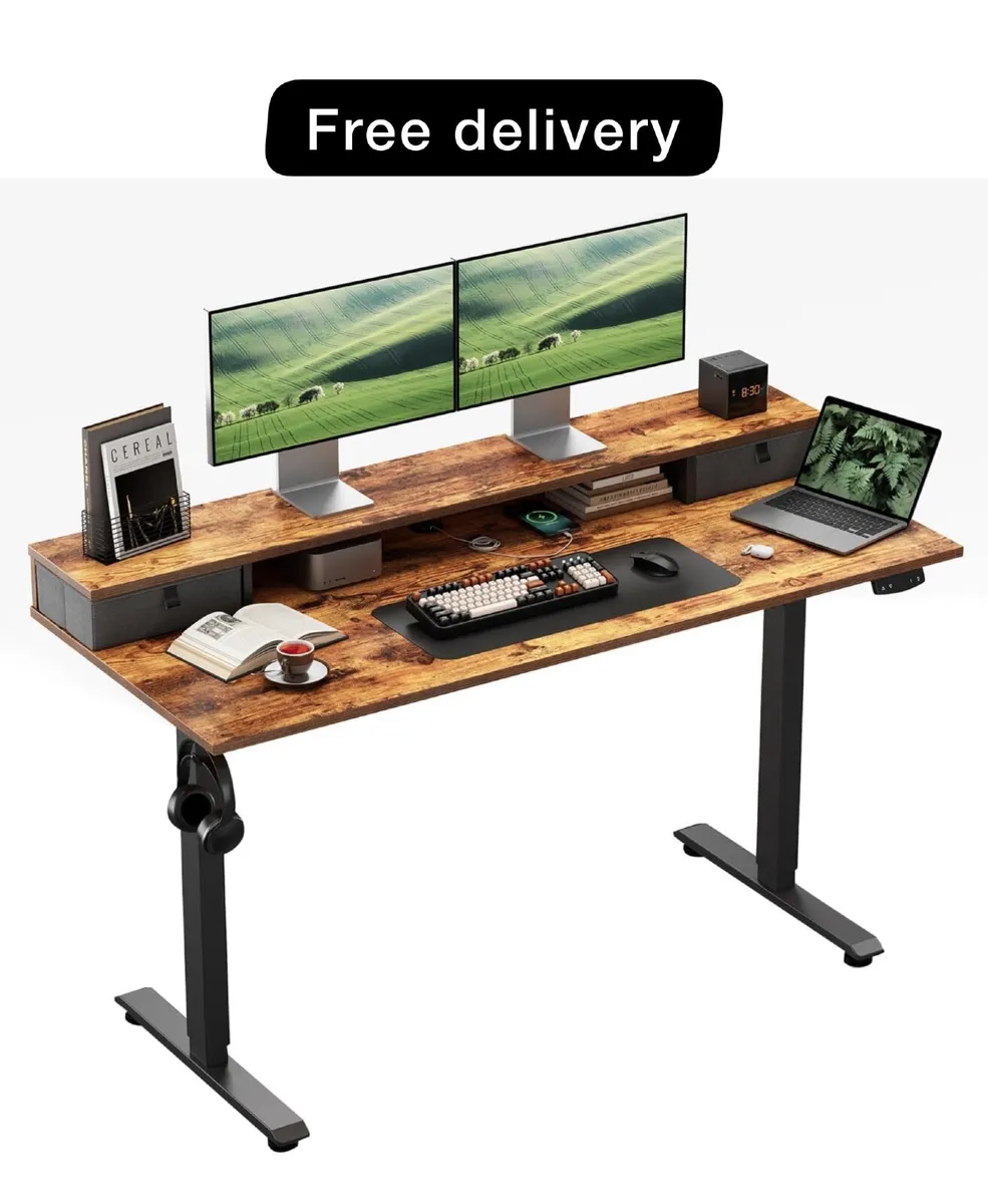 Height-Adjustable Desk with Double Drawers - Image 1