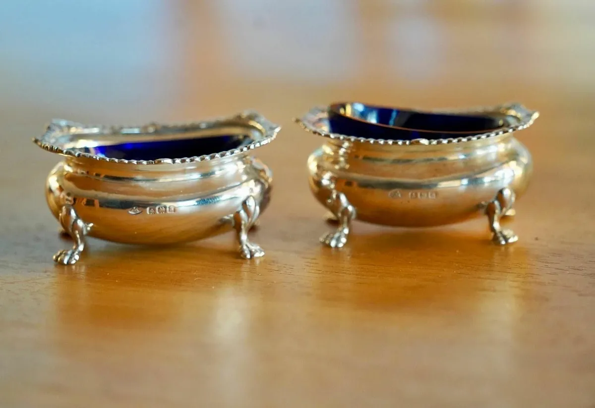 Antique Adie Brothers Salt Cellars - Cobalt Liners