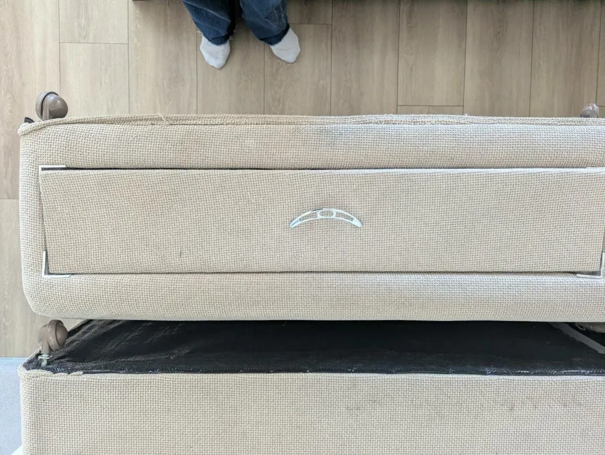 Beige Super king bed base with four drawers - Image 2