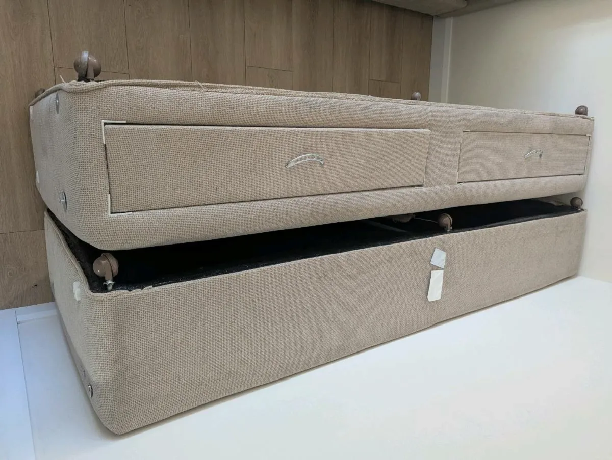 Beige Super king bed base with four drawers - Image 1