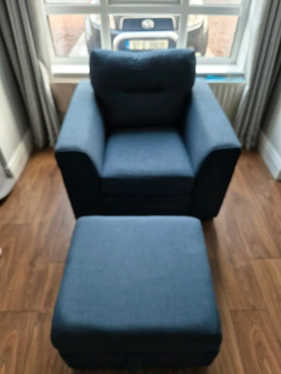 DFS 3 piece sofa and 1 armchair and footstool - Image 1