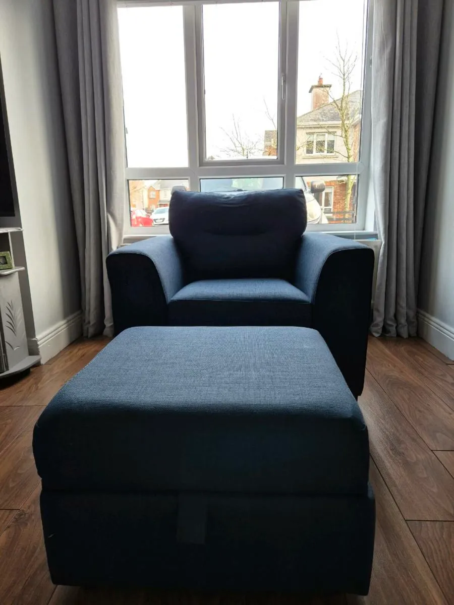 DFS 3 piece sofa and 1 armchair and footstool - Image 2