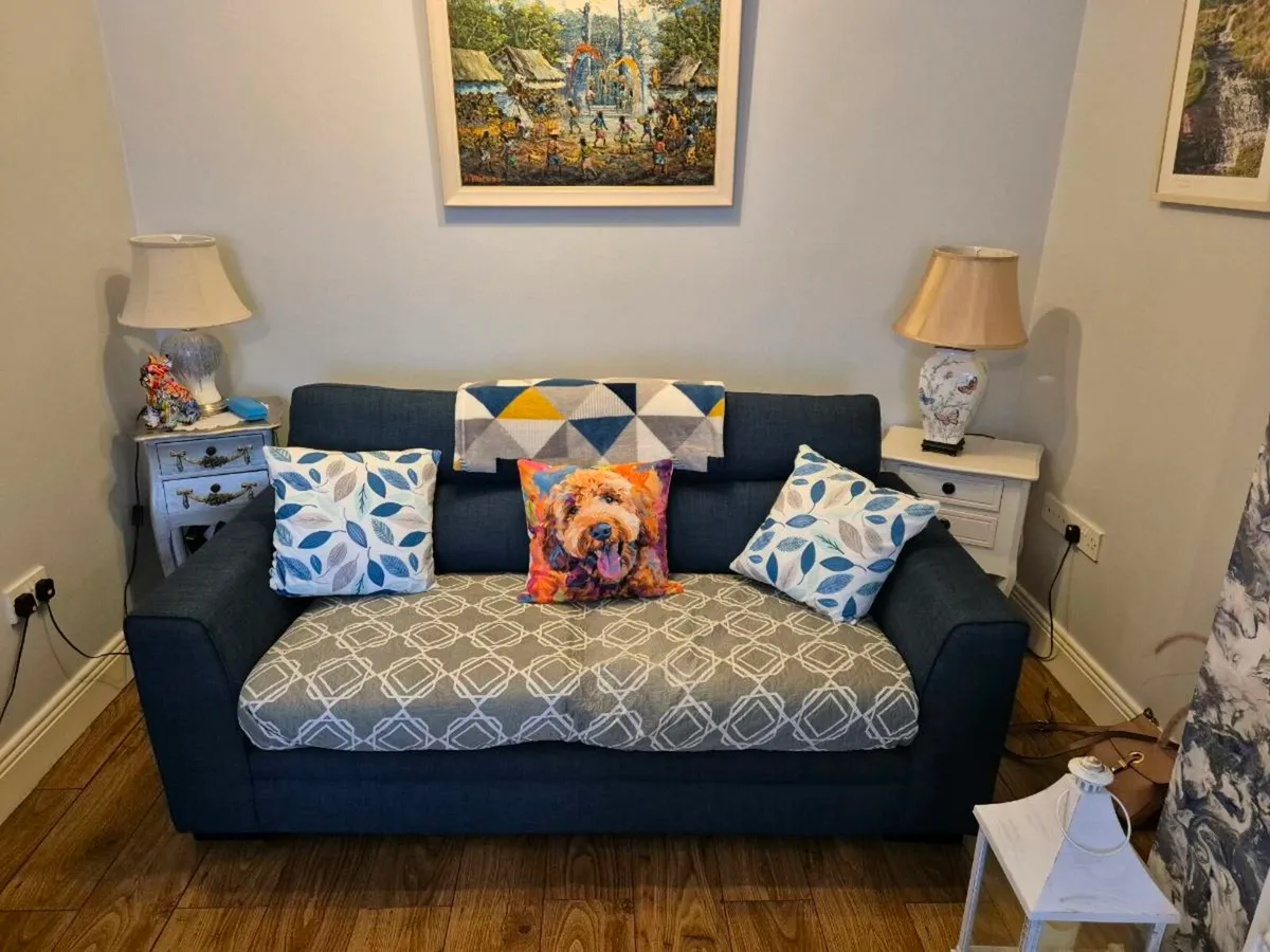 DFS 3 piece sofa and 1 armchair and footstool - Image 3